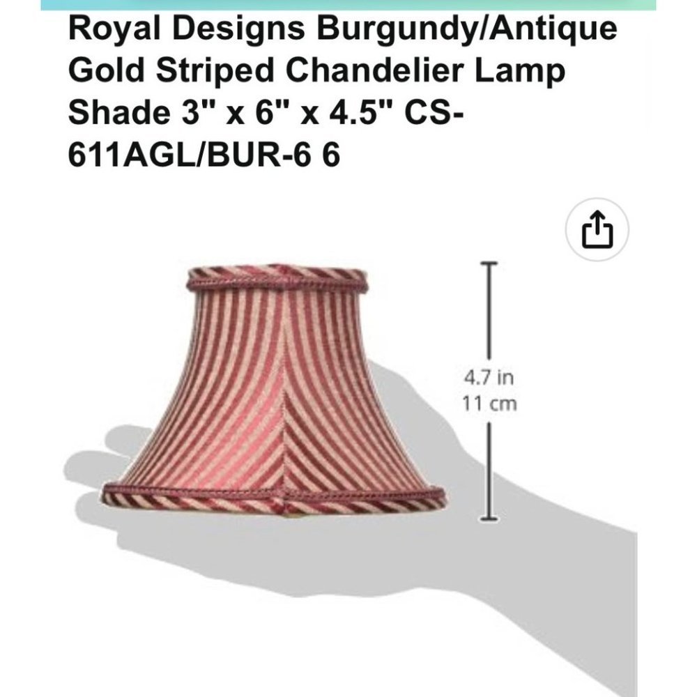 6″ Burgundy Antique Gold Striped Chandelier Lamp Shade 6 Total Vintage style - Picture 11 of 12